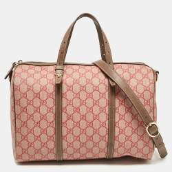 Pre Owned Gucci Brown/Red GG Supreme Canvas Medium Nice Boston Bag