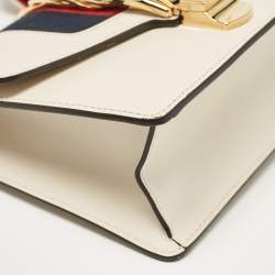 Pre Owned Gucci Off White Leather Mini Web Chain Sylvie Crossbody Bag