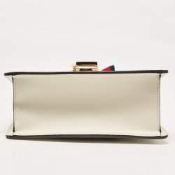 Pre Owned Gucci Off White Leather Mini Web Chain Sylvie Crossbody Bag