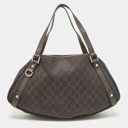 Gucci Dark Brown GG Canvas and Leather Medium Abbey Hobo