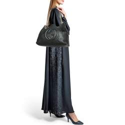 Pre Owned Gucci Black Leather Medium Chain Soho Tote