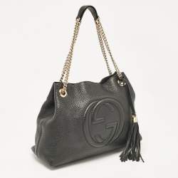 Pre Owned Gucci Black Leather Medium Chain Soho Tote