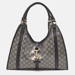 Pre Owned Gucci Grey/Black GG Crystal Canvas and Leather Bardot Joy Hobo