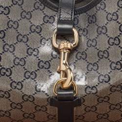 Pre Owned Gucci Grey/Black GG Crystal Canvas and Leather Bardot Joy Hobo
