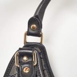 Pre Owned Gucci Grey/Black GG Crystal Canvas and Leather Bardot Joy Hobo