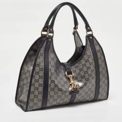 Pre Owned Gucci Grey/Black GG Crystal Canvas and Leather Bardot Joy Hobo