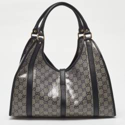 Pre Owned Gucci Grey/Black GG Crystal Canvas and Leather Bardot Joy Hobo
