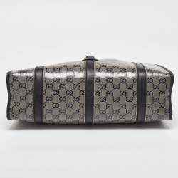 Pre Owned Gucci Grey/Black GG Crystal Canvas and Leather Bardot Joy Hobo