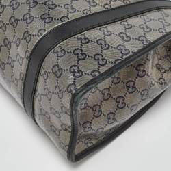 Pre Owned Gucci Grey/Black GG Crystal Canvas and Leather Bardot Joy Hobo