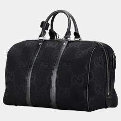 Gucci Black Canvas Leather Jumbo Gg Small Duffle Boston Bag