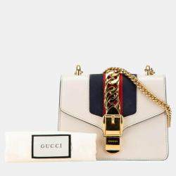 Gucci White Leather Sylvie Chain Shoulder Bag