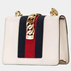 Gucci White Leather Sylvie Chain Shoulder Bag