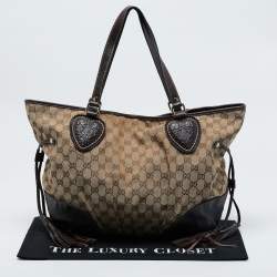 Pre Owned Gucci Dark Brown/Beige GG Canvas Large Tribeca Tote