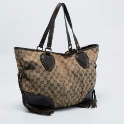 Pre Owned Gucci Dark Brown/Beige GG Canvas Large Tribeca Tote