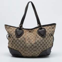 Pre Owned Gucci Dark Brown/Beige GG Canvas Large Tribeca Tote