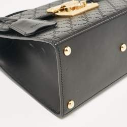 Gucci Black Guccissima Leather Small Padlock Top Handle Bag