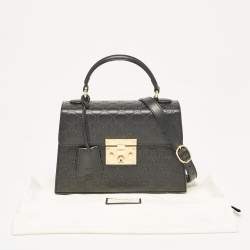 Gucci Black Guccissima Leather Small Padlock Top Handle Bag
