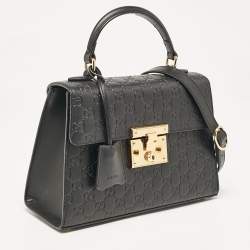 Gucci Black Guccissima Leather Small Padlock Top Handle Bag