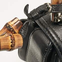 Pre Owned Gucci Black Leather Small New Bamboo Top Handle Bag