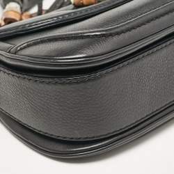 Pre Owned Gucci Black Leather Small New Bamboo Top Handle Bag