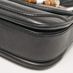 Pre Owned Gucci Black Leather Small New Bamboo Top Handle Bag