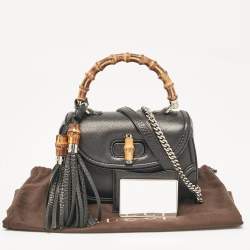 Pre Owned Gucci Black Leather Small New Bamboo Top Handle Bag