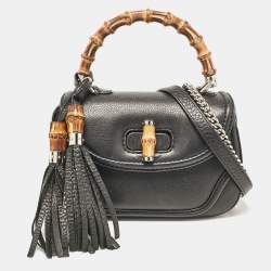 Pre Owned Gucci Black Leather Small New Bamboo Top Handle Bag