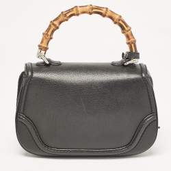 Pre Owned Gucci Black Leather Small New Bamboo Top Handle Bag