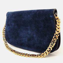 Gucci Navy Blue Suede Gucci Suede Blondie Shoulder Bag