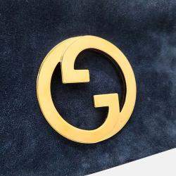 Gucci Navy Blue Suede Gucci Suede Blondie Shoulder Bag