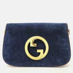 Gucci Navy Blue Suede Gucci Suede Blondie Shoulder Bag
