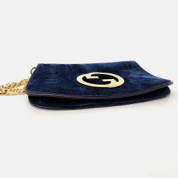 Gucci Navy Blue Suede Gucci Suede Blondie Shoulder Bag