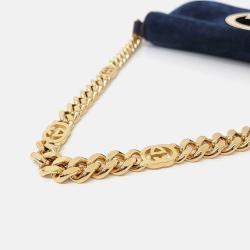 Gucci Navy Blue Suede Gucci Suede Blondie Shoulder Bag