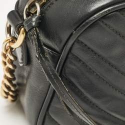 Pre Owned Gucci Black Matelassé Leather Small GG Marmont Shoulder Bag