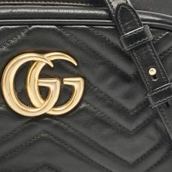 Pre Owned Gucci Black Matelassé Leather Small GG Marmont Shoulder Bag