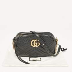 Pre Owned Gucci Black Matelassé Leather Small GG Marmont Shoulder Bag