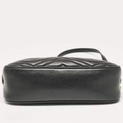 Pre Owned Gucci Black Matelassé Leather Small GG Marmont Shoulder Bag