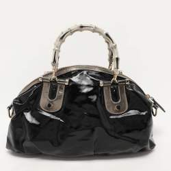 Gucci Black Coated Fabric and Leather Dialux Pop Bamboo Satchel