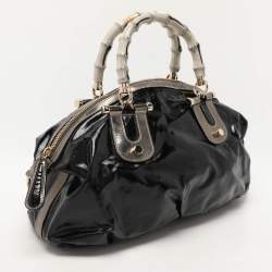 Gucci Black Coated Fabric and Leather Dialux Pop Bamboo Satchel