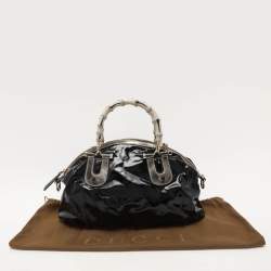 Gucci Black Coated Fabric and Leather Dialux Pop Bamboo Satchel