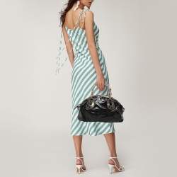 Gucci Black Coated Fabric and Leather Dialux Pop Bamboo Satchel