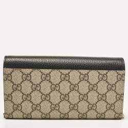 Gucci Beige/Black GG Supreme Canvas and Leather Wallet On Chain