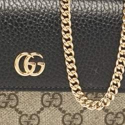 Gucci Beige/Black GG Supreme Canvas and Leather Wallet On Chain