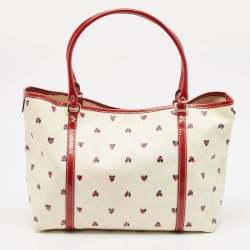 Pre Owned Gucci Red/White GG Supreme Canvas and Patent Leather Medium Heart Joy Tote