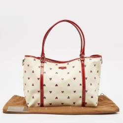 Pre Owned Gucci Red/White GG Supreme Canvas and Patent Leather Medium Heart Joy Tote
