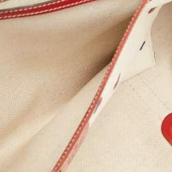 Pre Owned Gucci Red/White GG Supreme Canvas and Patent Leather Medium Heart Joy Tote