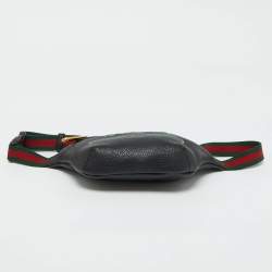 Gucci Black Leather Vintage Logo Web Belt Bag