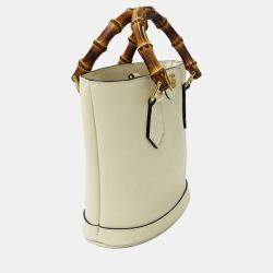 Gucci White Leather Bamboo Tote Bag