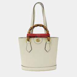 Gucci White Leather Bamboo Tote Bag