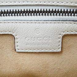 Gucci White Leather Bamboo Tote Bag